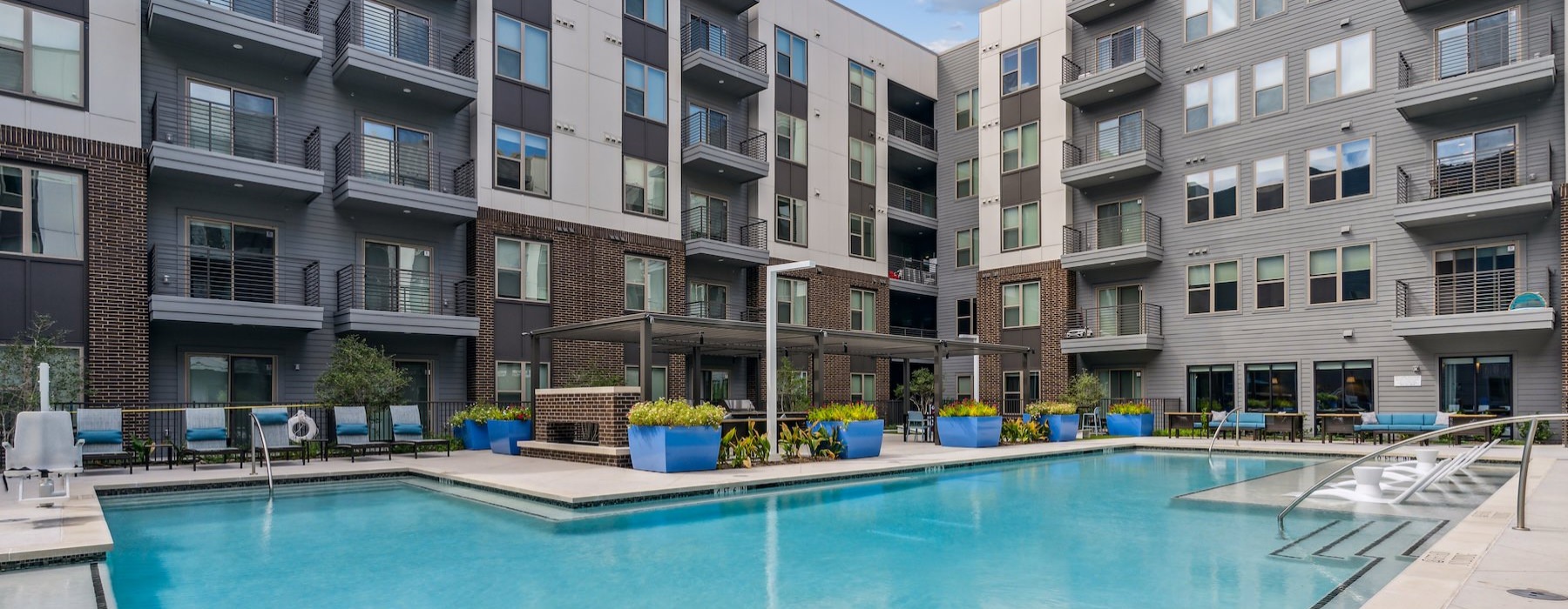 a swimming pool in a courtyard