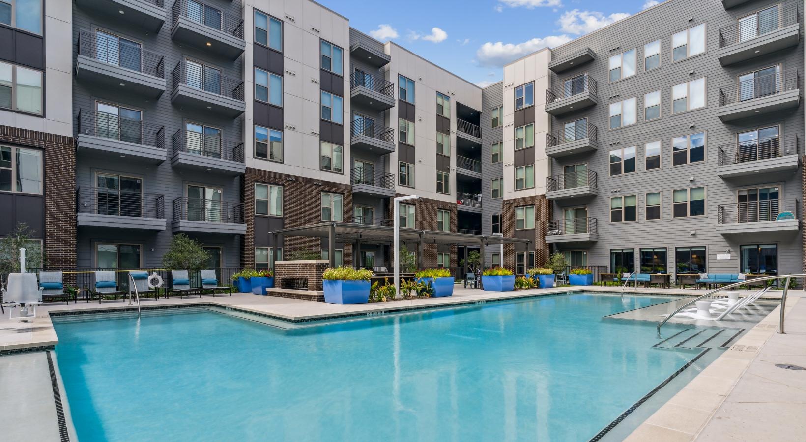 a swimming pool in a courtyard